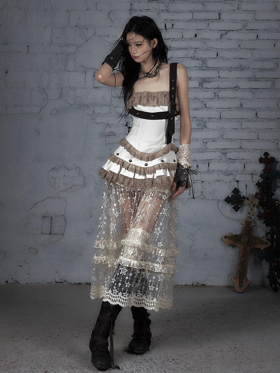 NO ROMANCE Pure Cotton Lace Vintage Natural Waist Party Sexy Strapless Mini Dresses
