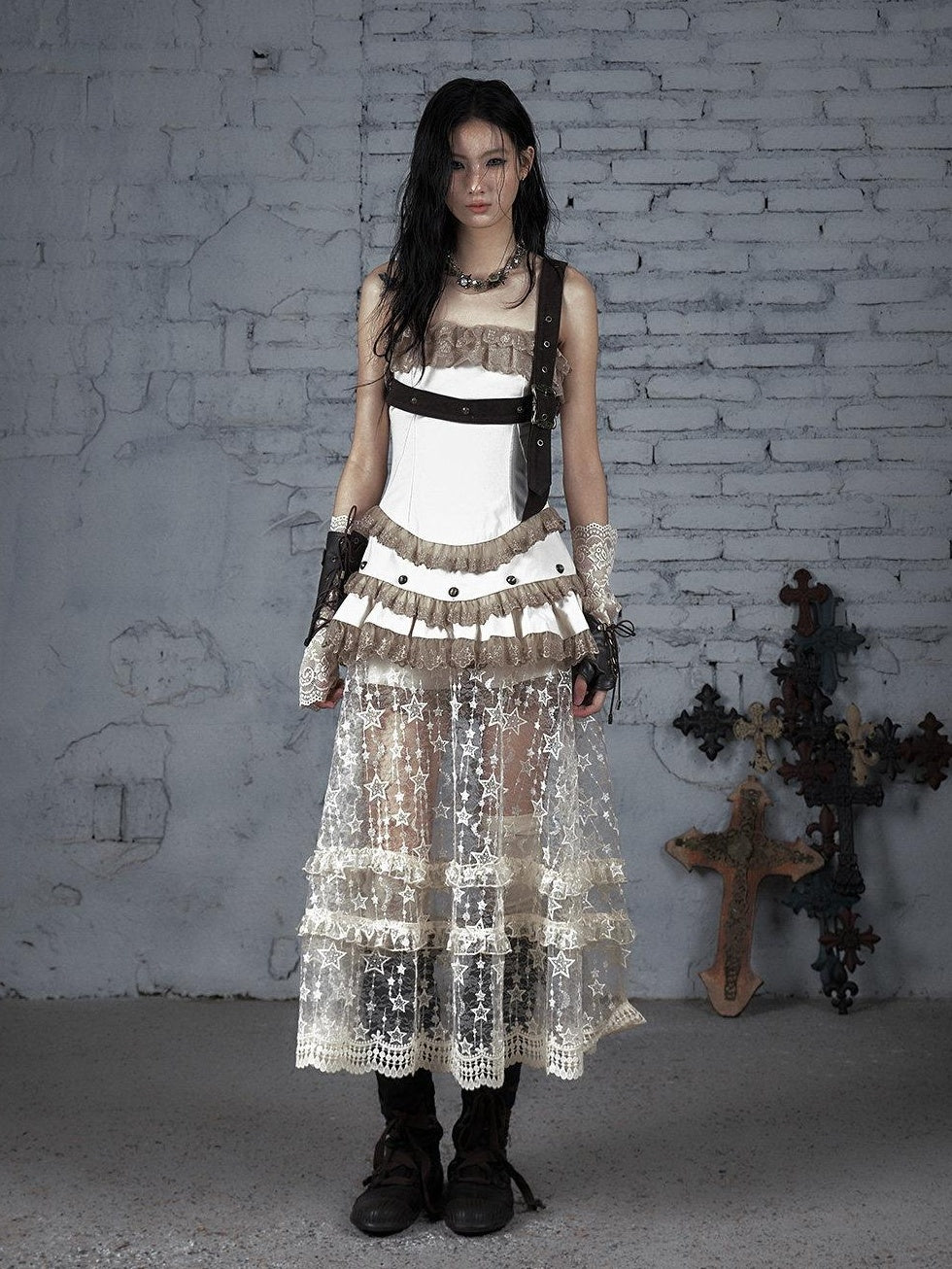 NO ROMANCE Pure Cotton Lace Vintage Natural Waist Party Sexy Strapless Mini Dresses