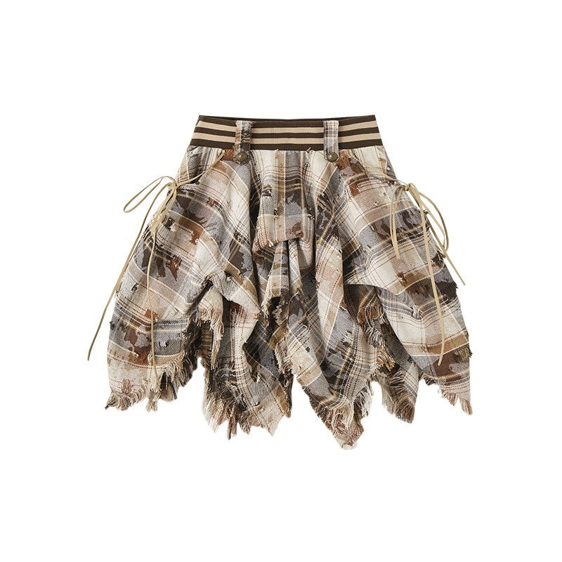 NO_ROMANCE_Pure_Cotton_Vintage_Distressed_Asymmetric_A_Line_Casual_Women_Khaki_Midi_Skirts_MISSTT