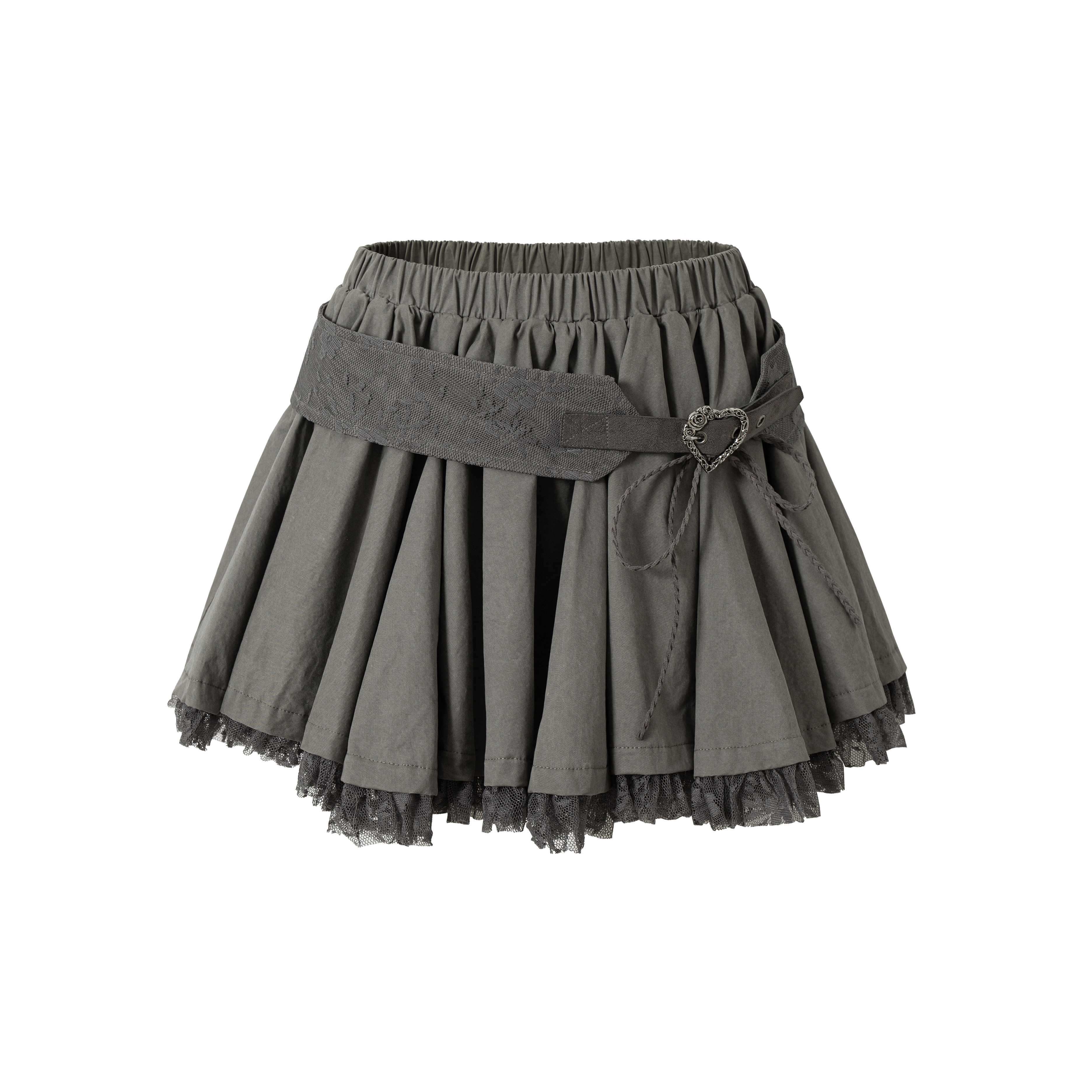 NO_ROMANCE_Pure_Cotton_Vintage_Mid_Rise_Distressed_Tiered_Relaxed_Warm_Gray_Mini_Skirts_MISSTT