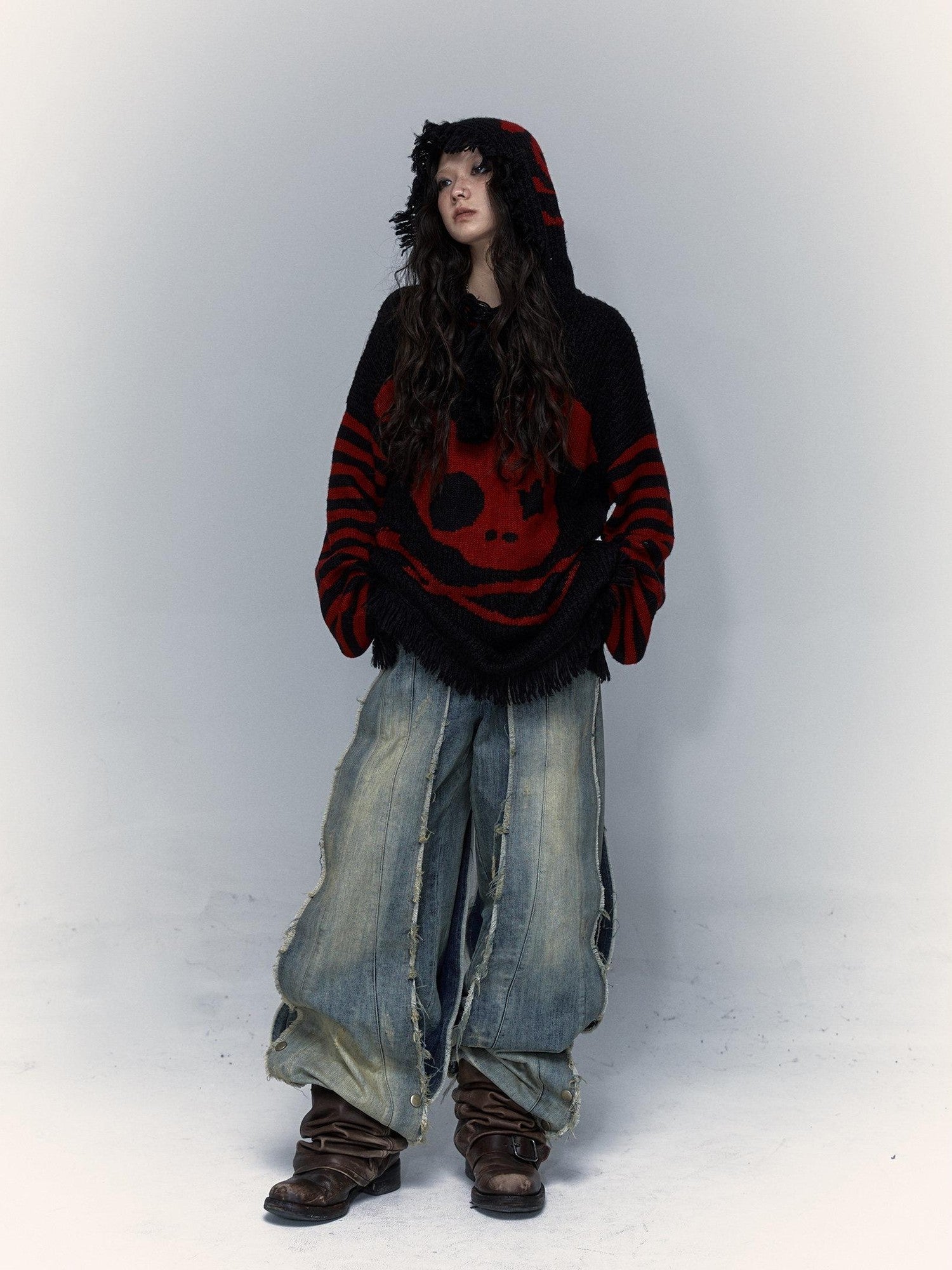 NO ROMANCE Red Accent Street Style Hooded Pullover Regular Fit Black Khaki Wine Hoodies