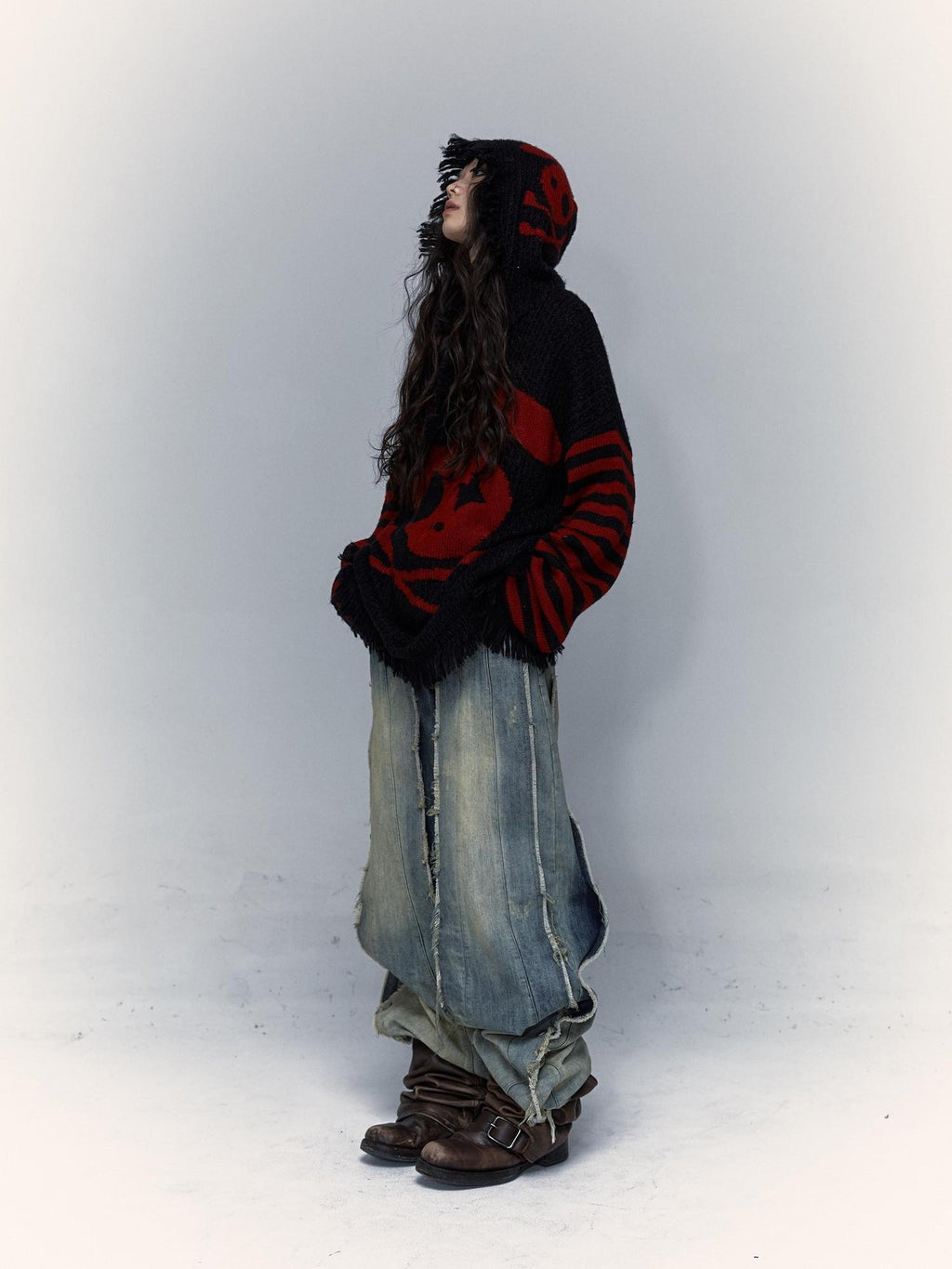 NO ROMANCE Red Accent Street Style Hooded Pullover Regular Fit Black Khaki Wine Hoodies