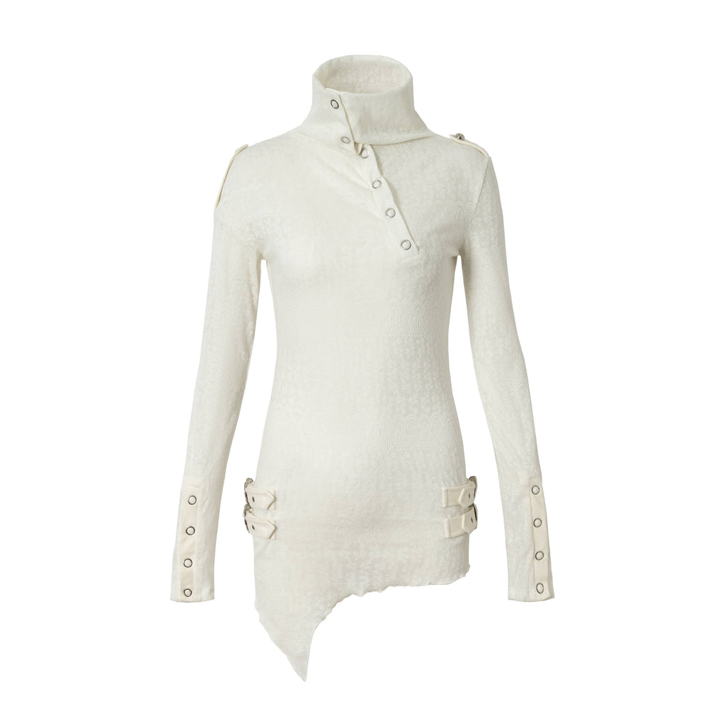 NO_ROMANCE_Retro_Asymmetric_Slim_Fit_Women_Turtleneck_Ivory_Long_Sleeve_T-Shirts_MISSTT