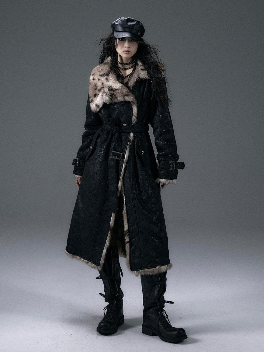 NO ROMANCE Reversible Leopard Faux Fur Oversized Punk Women Thick Black Long Coats