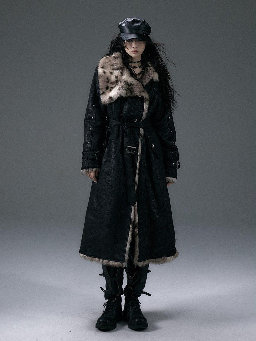 NO ROMANCE Reversible Leopard Faux Fur Oversized Punk Women Thick Black Long Coats