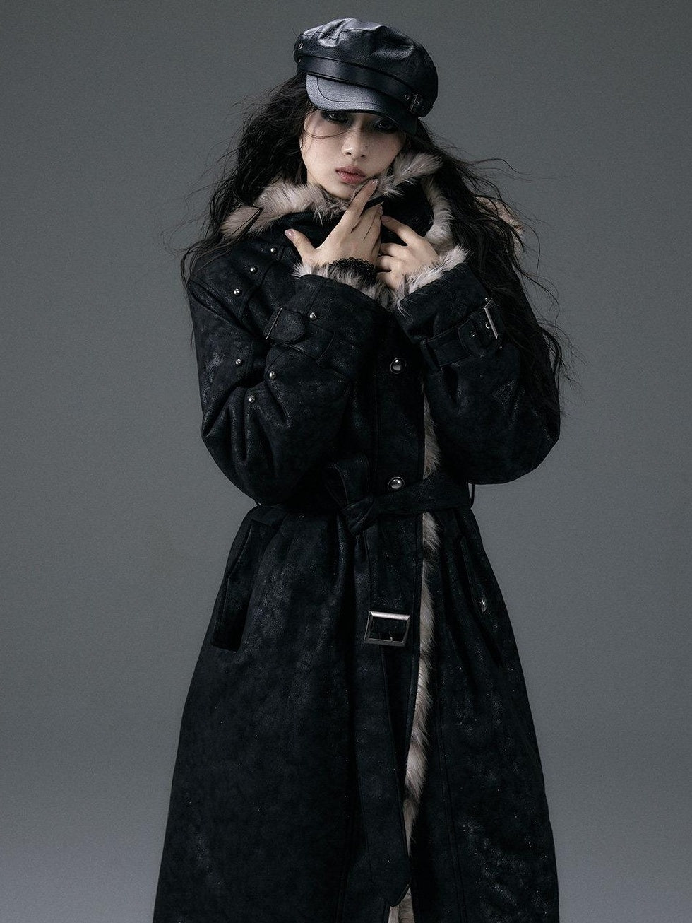 NO ROMANCE Reversible Leopard Faux Fur Oversized Punk Women Thick Black Long Coats