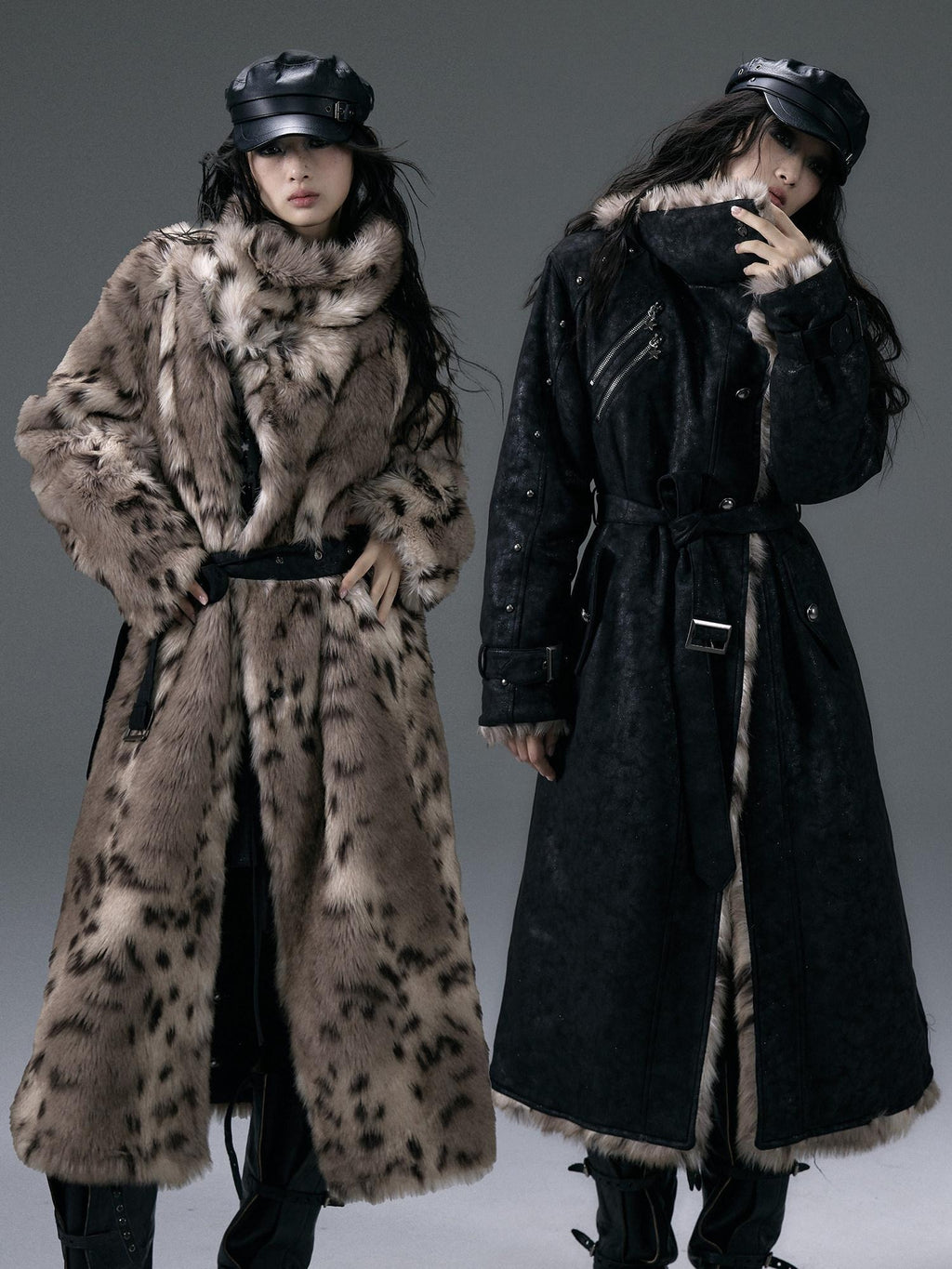 NO ROMANCE Reversible Leopard Faux Fur Oversized Punk Women Thick Black Long Coats
