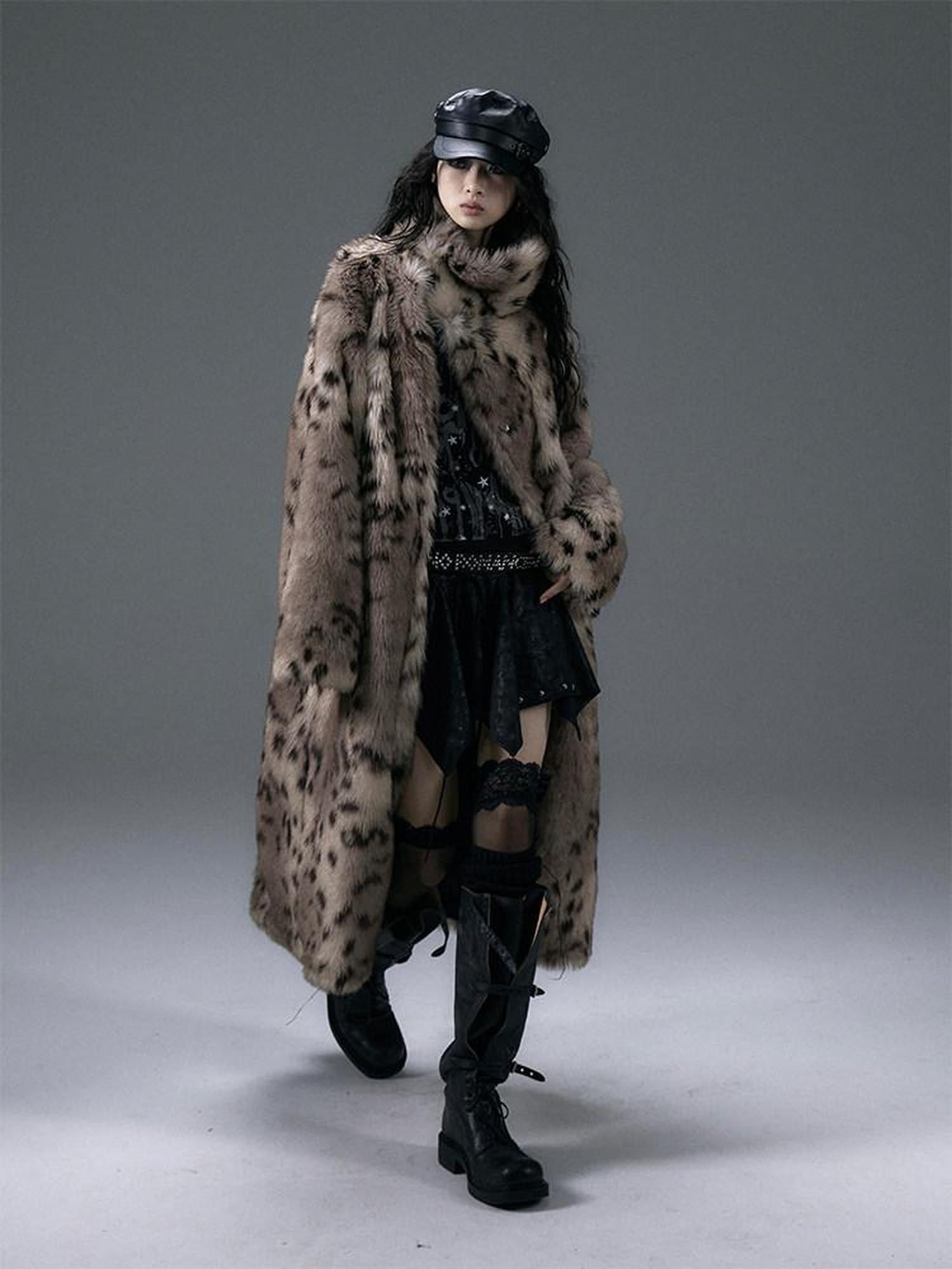NO ROMANCE Reversible Leopard Faux Fur Oversized Punk Women Thick Black Long Coats