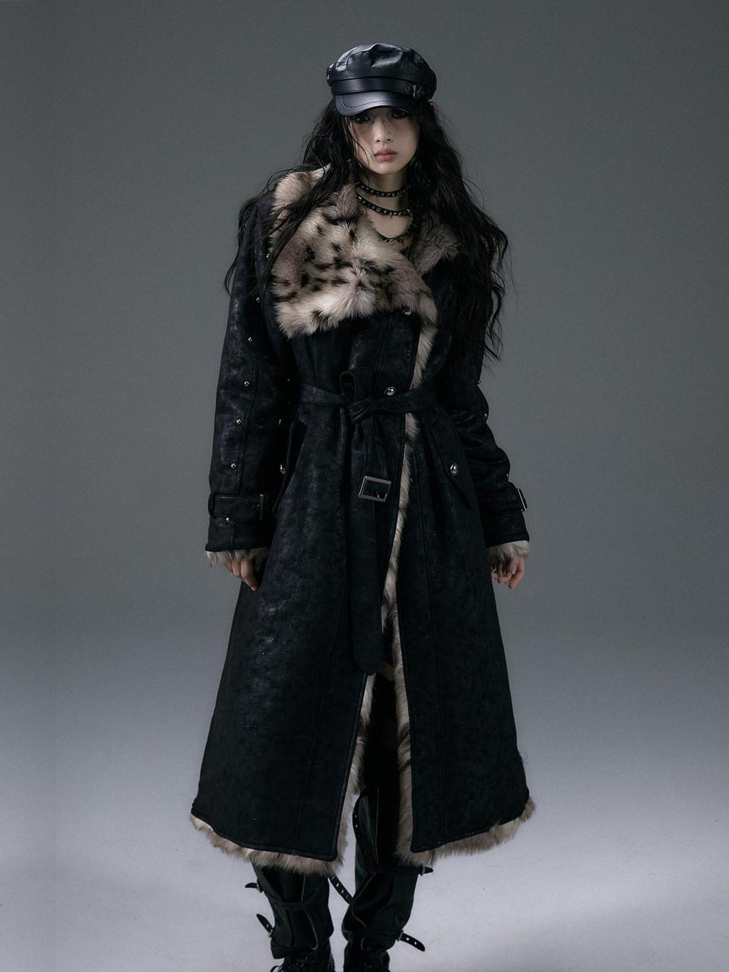 NO ROMANCE Reversible Leopard Faux Fur Oversized Punk Women Thick Black Long Coats