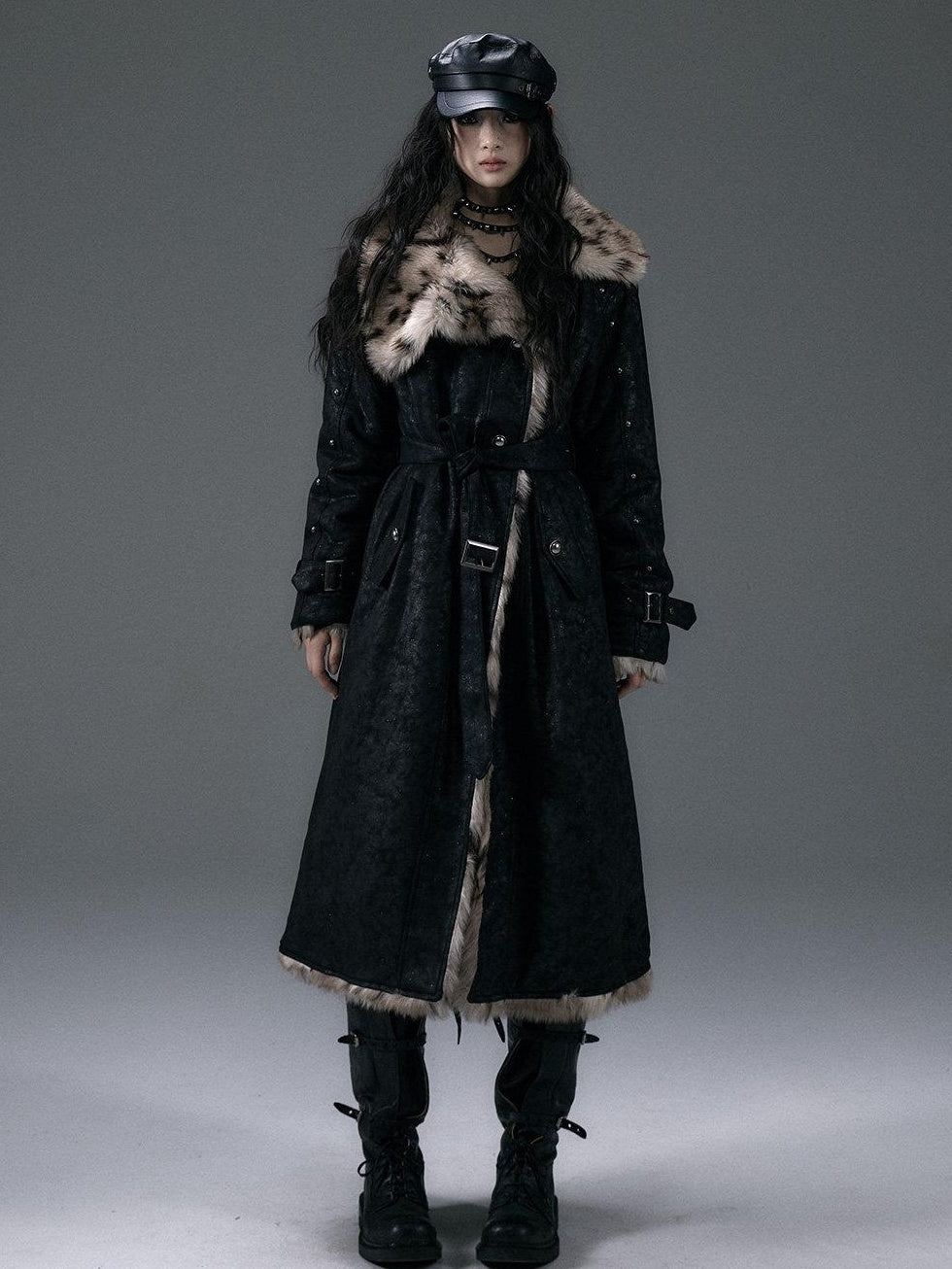 NO ROMANCE Reversible Leopard Faux Fur Oversized Punk Women Thick Black Long Coats
