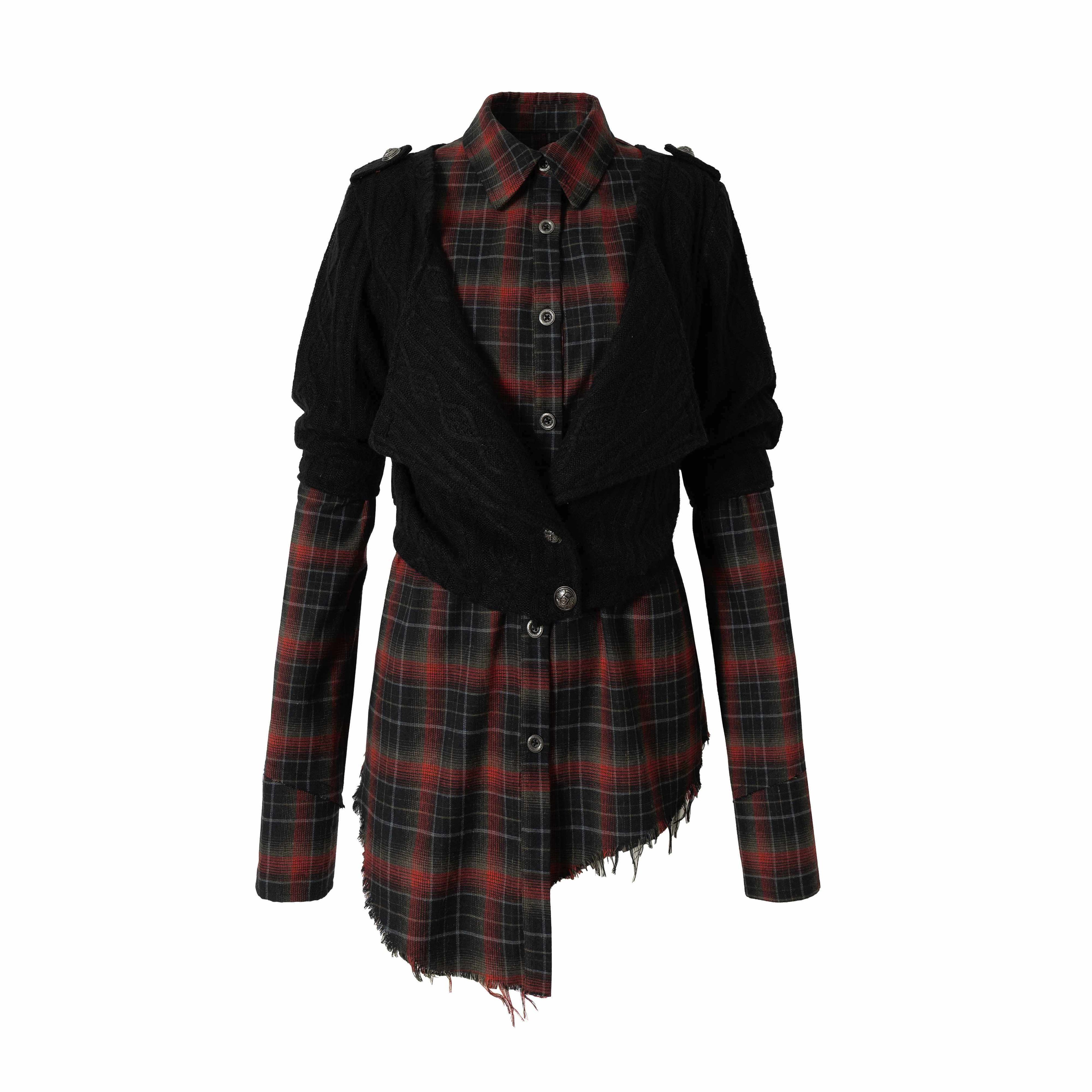 NO_ROMANCE_Shape_Retaining_Uv_Punk_Fitted_Asymmetric_Layered_Plaid_Collared_Blouses_MISSTT