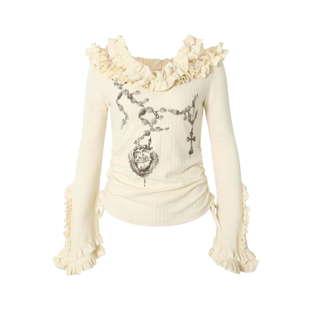 NO_ROMANCE_Skin_Friendly_Lace_Trim_Sweet_Off_Shoulder_Regular_Fit_Long_Sleeve_T-Shirts_MISSTT