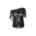 NO_ROMANCE_Slim_Spliced_Punk_Cardigan_Diagonal_Neck_Dark_Gray_Short_Sleeve_T-Shirts_MISSTT