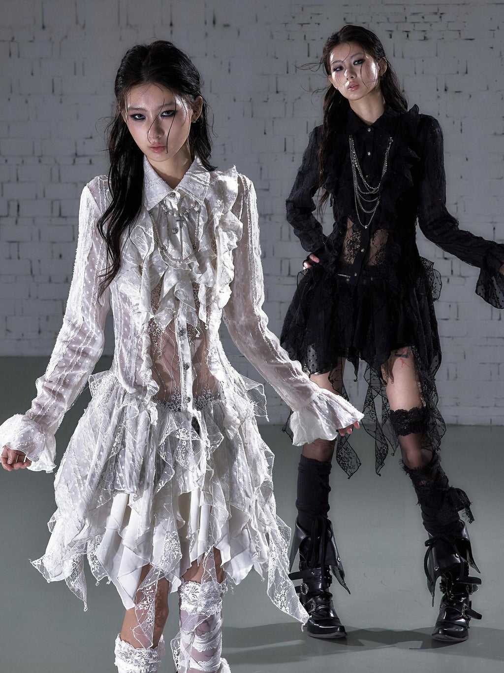 NO ROMANCE Soft Chiffon Asymmetrical Romantic A Line Long Sleeve Youth Casual Midi Dresses
