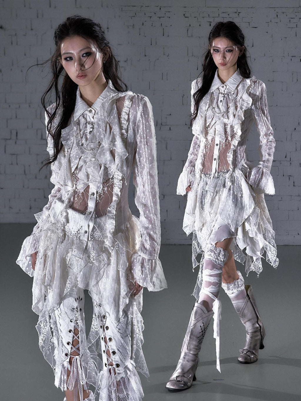NO ROMANCE Soft Chiffon Asymmetrical Romantic A Line Long Sleeve Youth Casual Midi Dresses