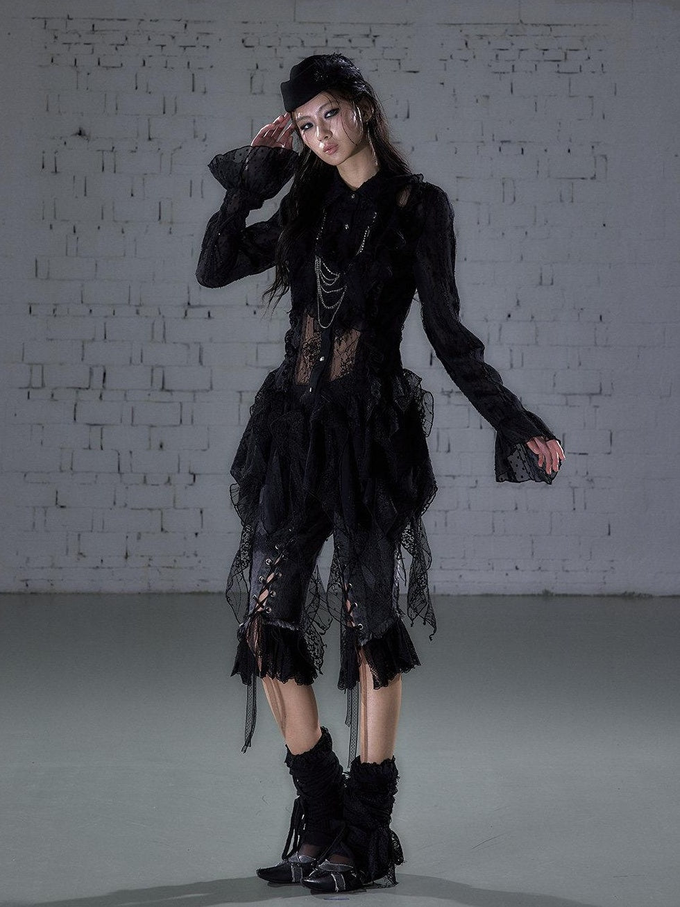 NO ROMANCE Soft Chiffon Asymmetrical Romantic A Line Long Sleeve Youth Casual Midi Dresses