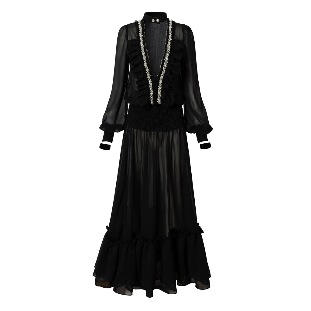NO_ROMANCE_Soft_Chiffon_Pleated_Heiress_V-neck_Aline_Long_Sleeve_Travel_Casual_Midi_Dresses_MISSTT