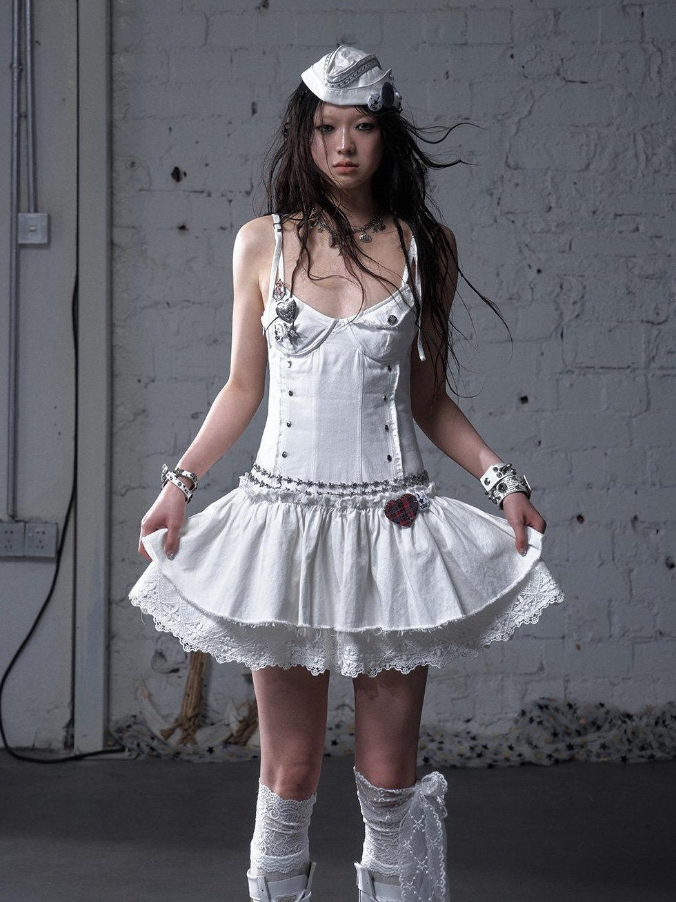 NO ROMANCE Soft Cotton Vintage Fitted Strappy Travel Womens Black White Slip Mini Dresses