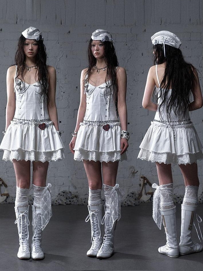 NO ROMANCE Soft Cotton Vintage Fitted Strappy Travel Womens Black White Slip Mini Dresses