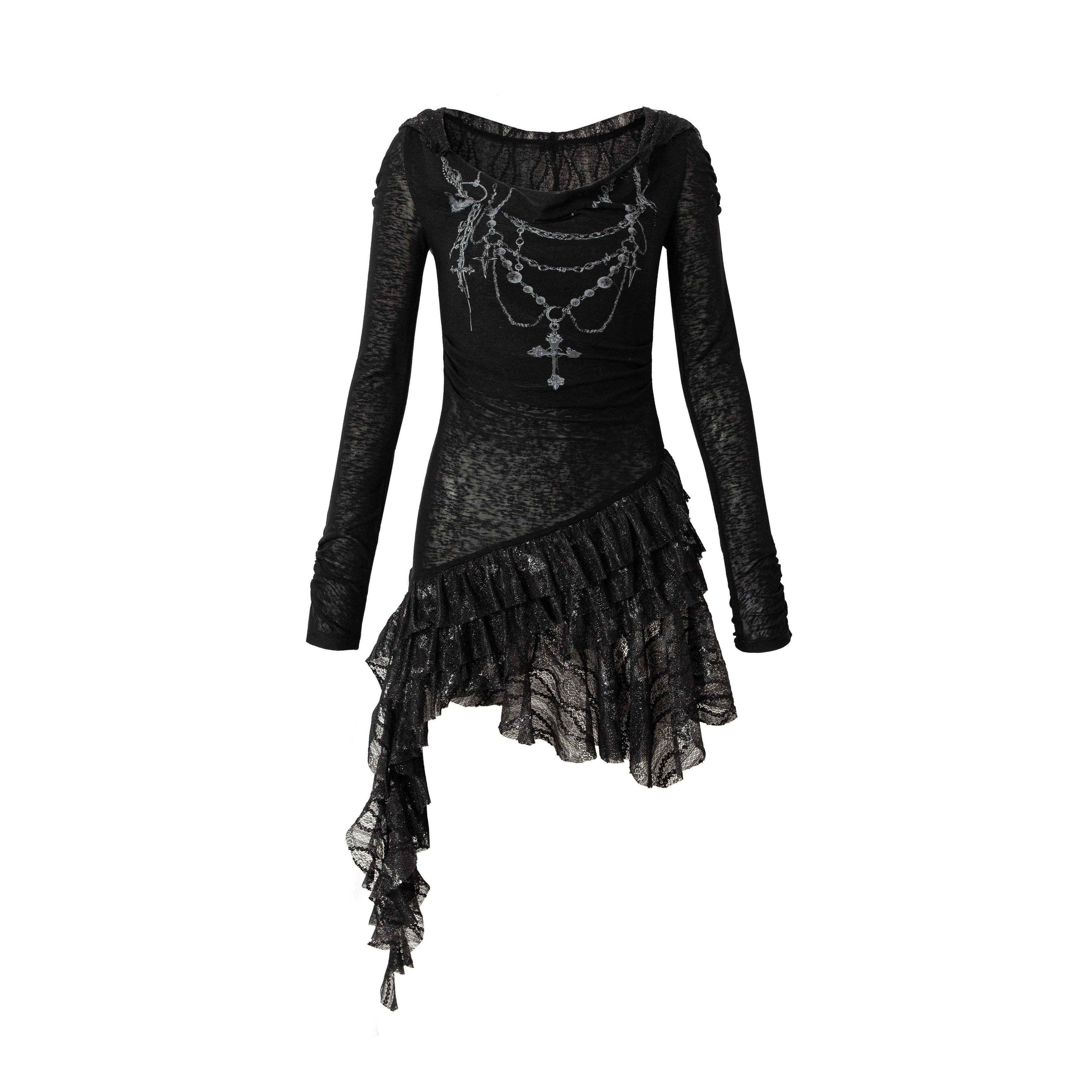 NO_ROMANCE_Soft_Lyocell_Lace_Vintage_Irregular_Hem_Fitted_Hooded_Party_Casual_Mini_Dresses_MISSTT