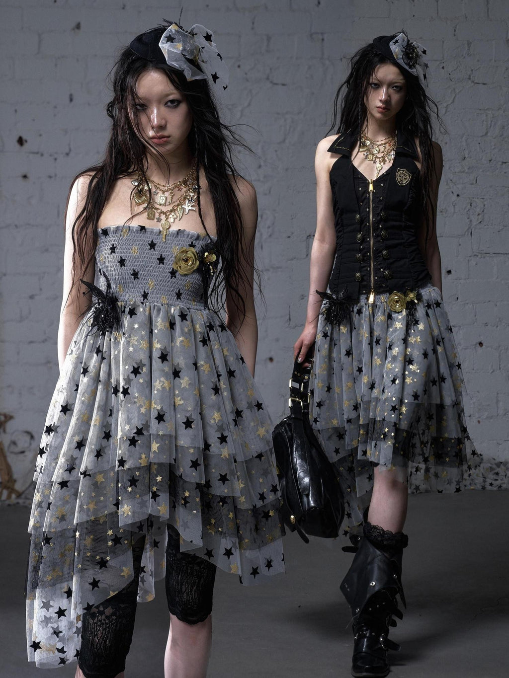 NO ROMANCE Soft Regal Lace Asymmetrical Camisole Casual Young Women White Grey Midi Skirts