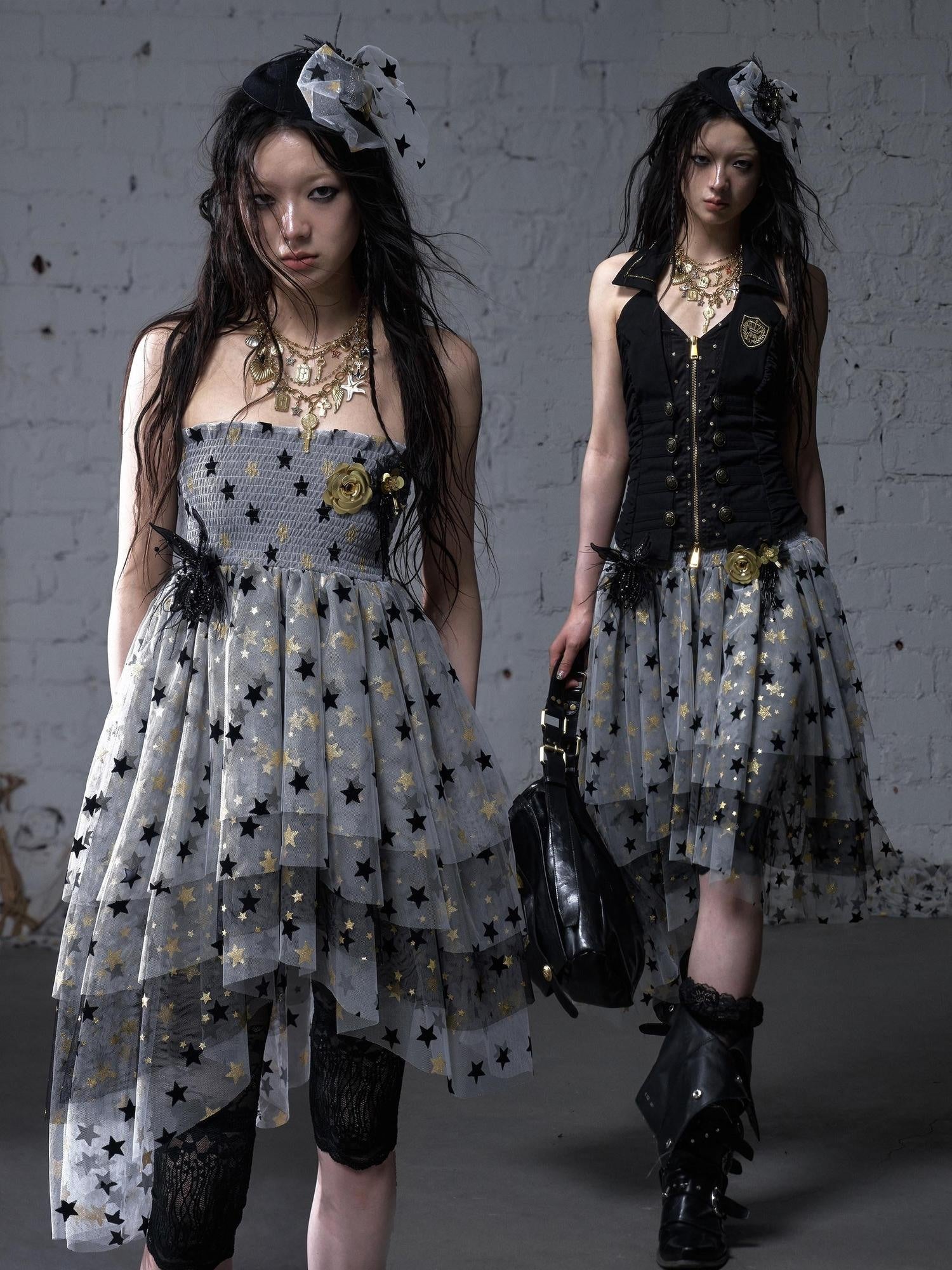 NO ROMANCE Soft Regal Lace Asymmetrical Camisole Casual Young Women White Grey Midi Skirts