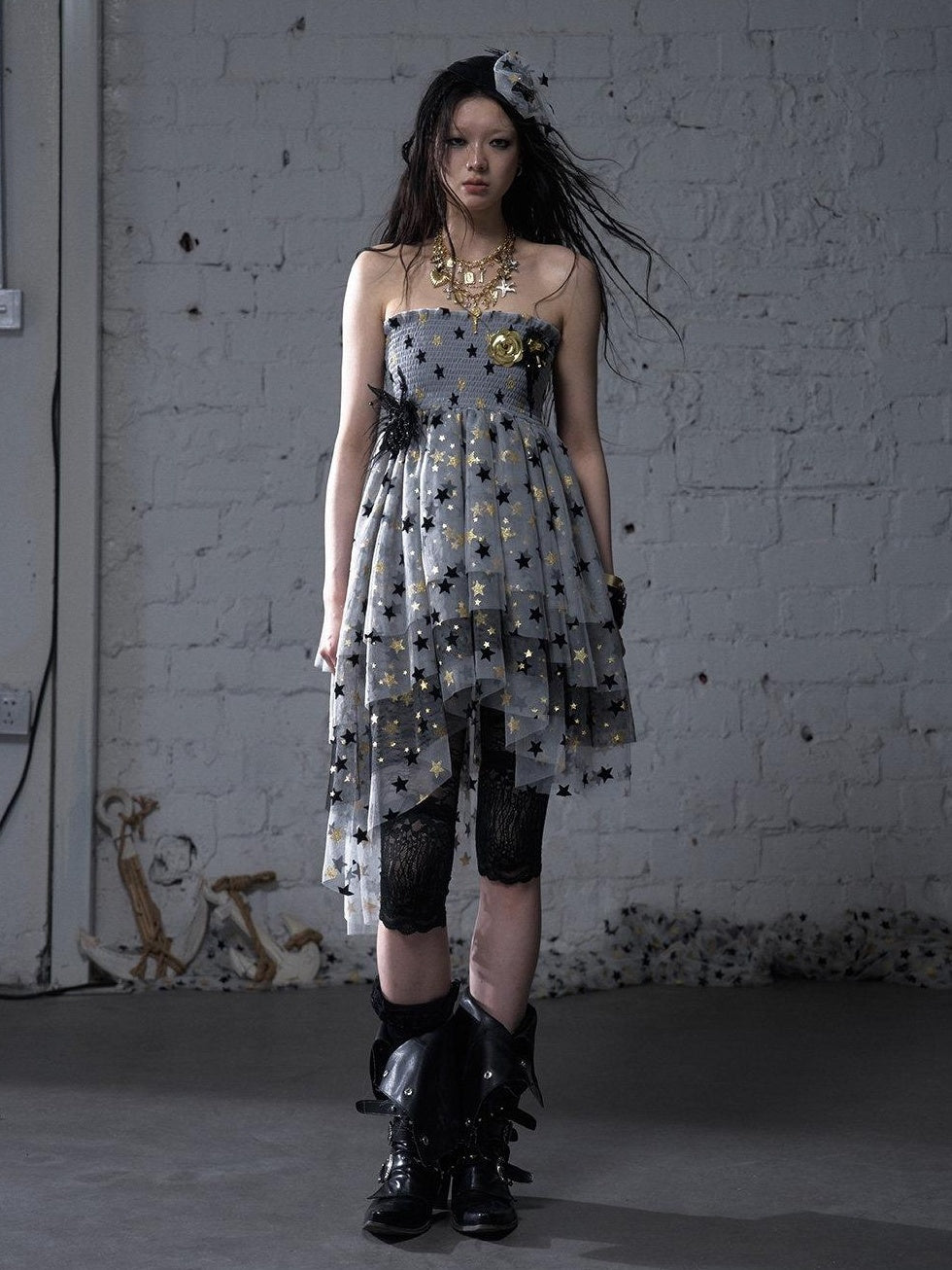 NO ROMANCE Soft Regal Lace Asymmetrical Camisole Casual Young Women White Grey Midi Skirts