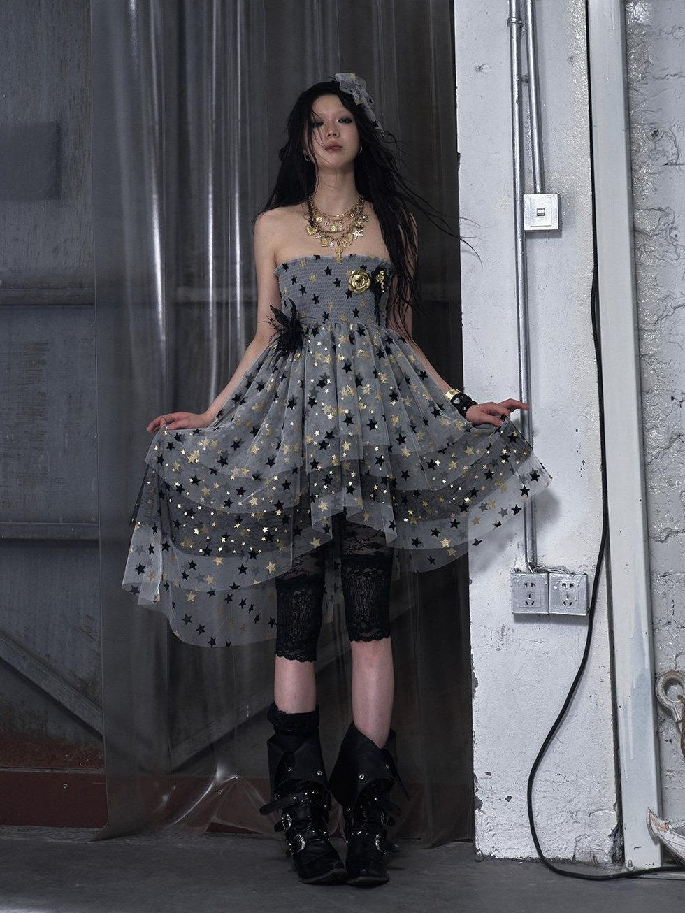 NO ROMANCE Soft Regal Lace Asymmetrical Camisole Casual Young Women White Grey Midi Skirts