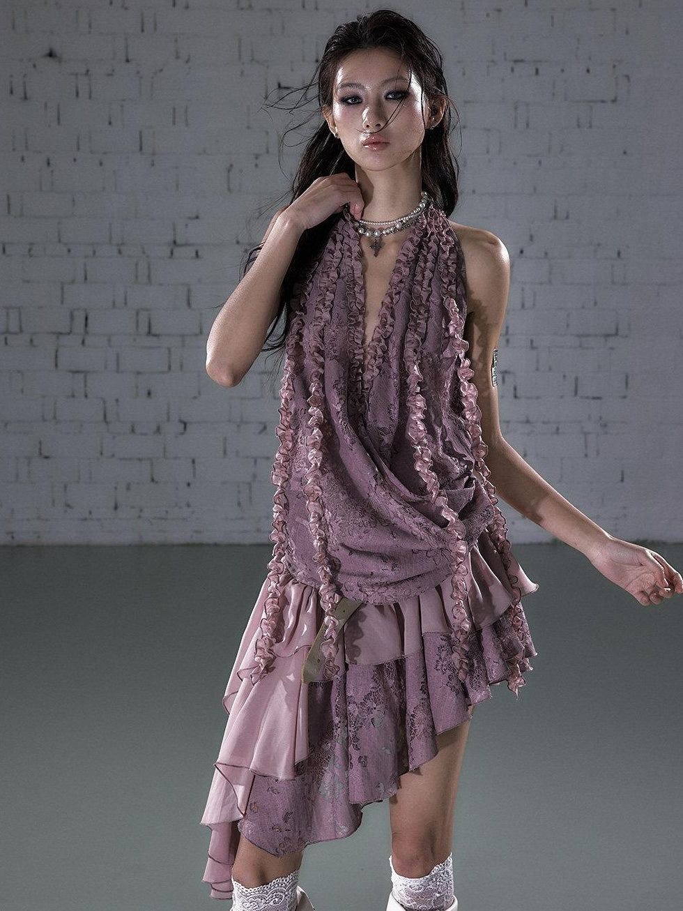NO ROMANCE Soft Romantic Halter Loose Irregular Hem Vacation Party Casual Mini Dresses