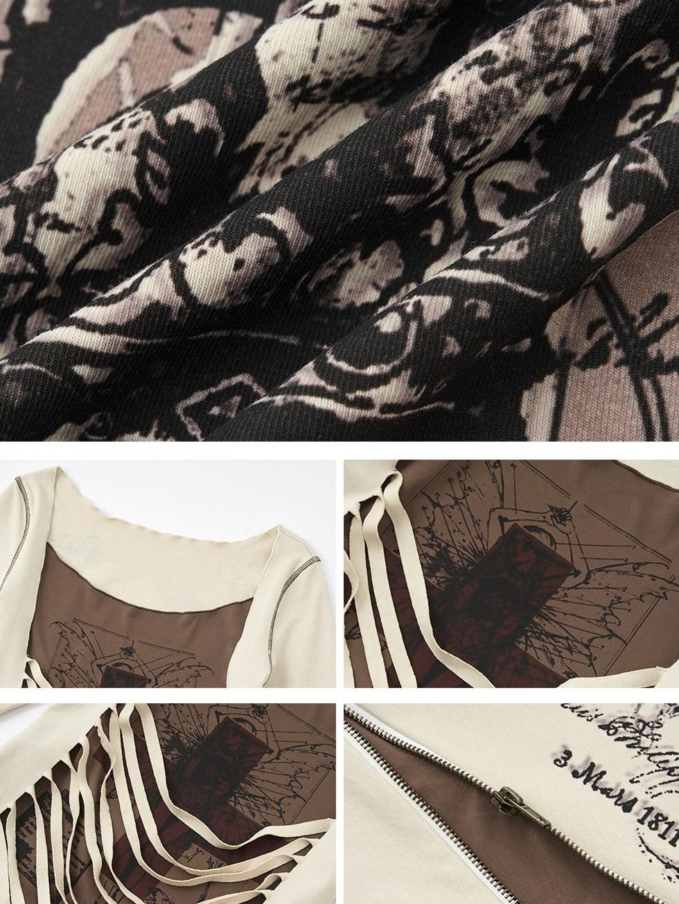 NO ROMANCE Soft Stretch Cotton Cross Print Drawcord Faux Twopiece Women Long Sleeve T-Shirts