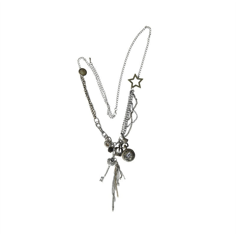 NO_ROMANCE_Sparkling_Cubic_Zirconia_Pendant_Punk_Mixed_Material_Chain_Adult_White_Necklaces_MISSTT