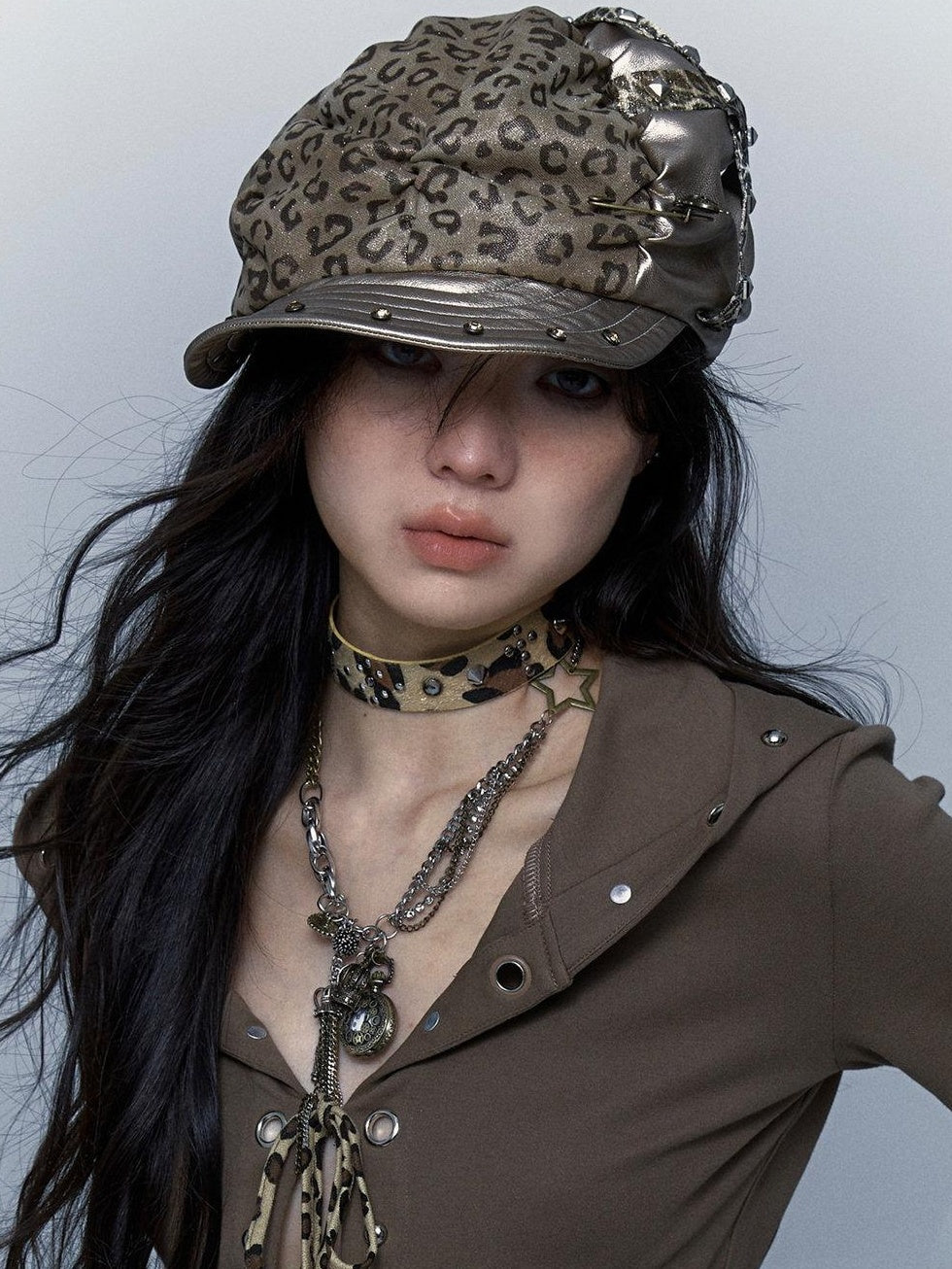 NO ROMANCE Sparkling Cubic Zirconia Pendant Punk Mixed Material Chain Adult White Necklaces