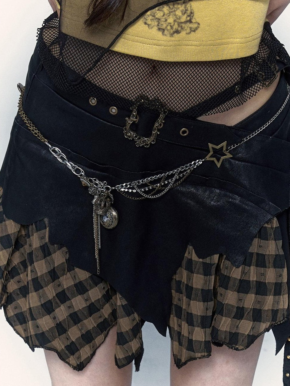 NO ROMANCE Sparkling Cubic Zirconia Pendant Punk Mixed Material Chain Adult White Necklaces