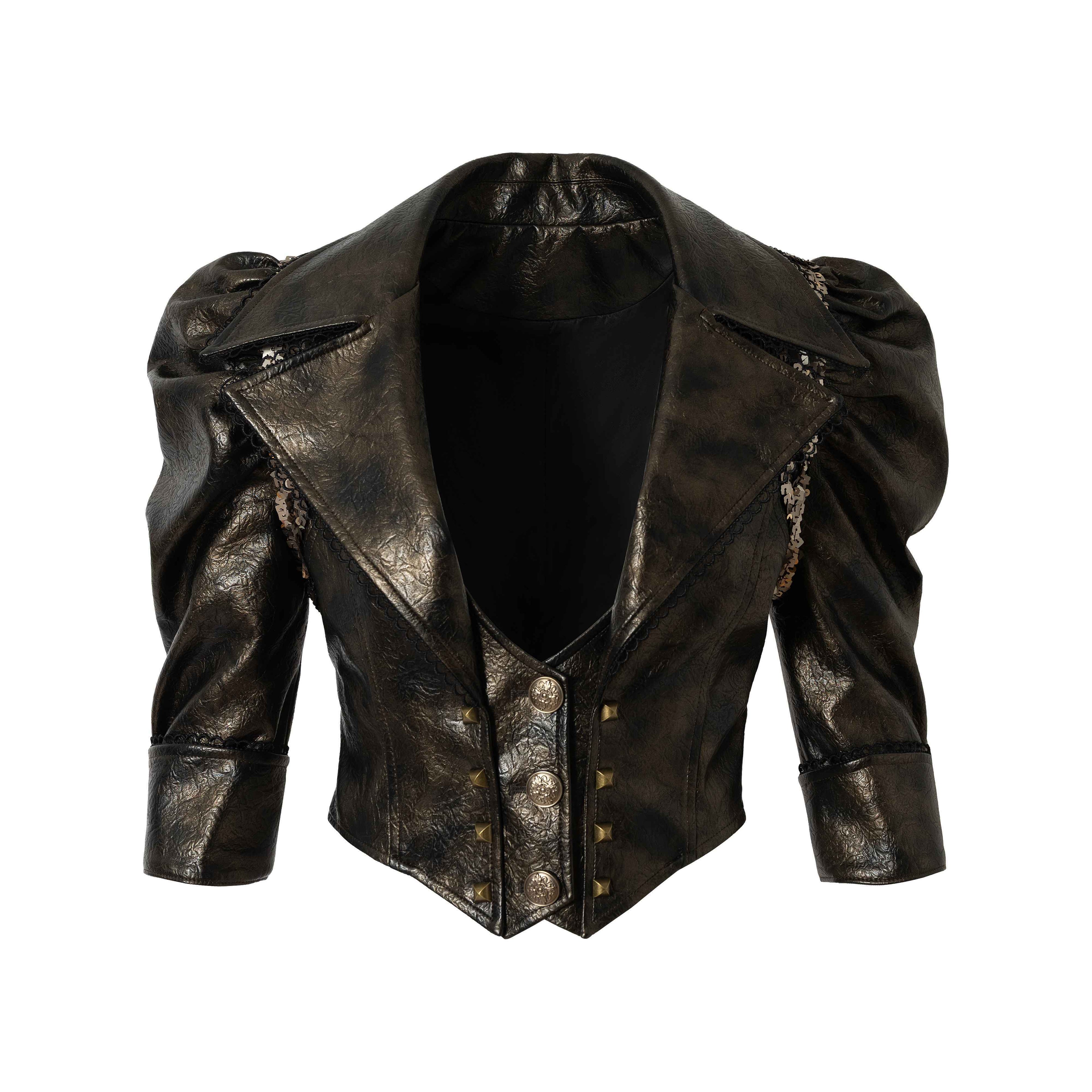 NO_ROMANCE_Studded_Metal_Punk_Oversized_Cropped_Puff_Sleeve_Womens_Button_Track_Jackets_MISSTT