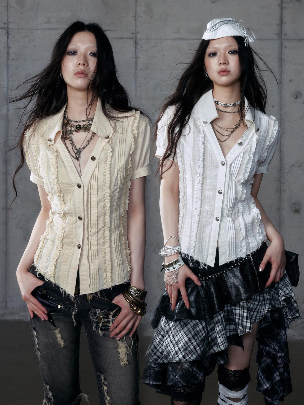 NO ROMANCE Sun Protection Original Slim Fit V-neck Button Women Cotton Short Sleeve Shirts