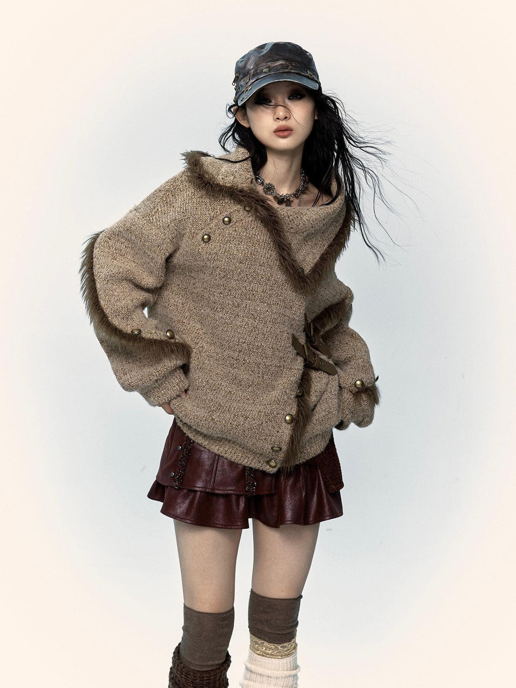 NO ROMANCE Thick Cozy Knit Pullover Street Loose Fit Stand Collar Youth Wheat Sweaters