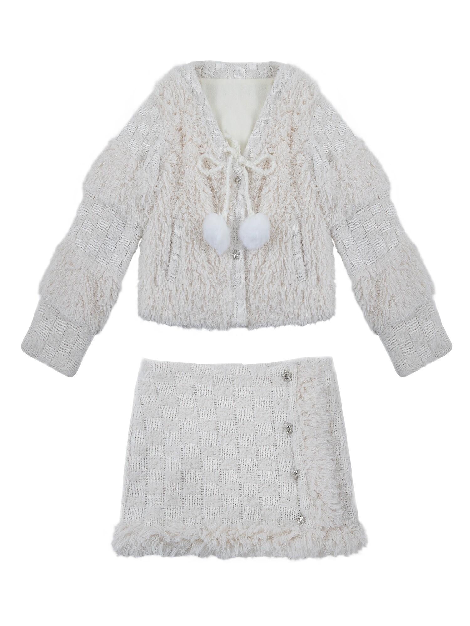 NO ROMANCE Thick Original V-neck Cropped Straight Fit Solid Elastic Waist Top & Skirt Sets