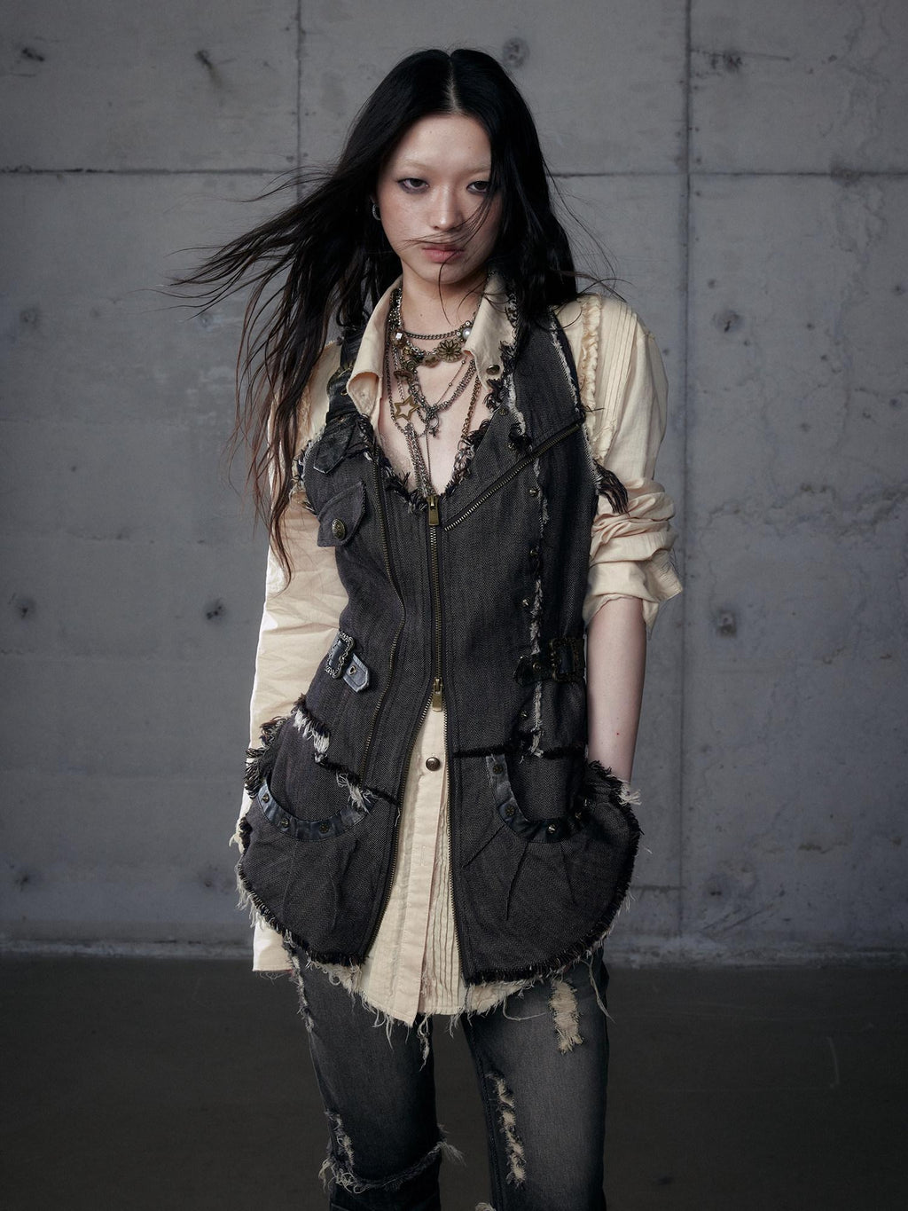 NO ROMANCE Versatile Zip Front Original Design Regular Fit Youth Casual Brown Black Vests