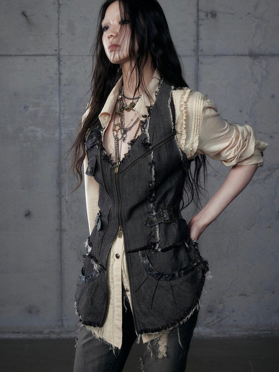 NO ROMANCE Versatile Zip Front Original Design Regular Fit Youth Casual Brown Black Vests