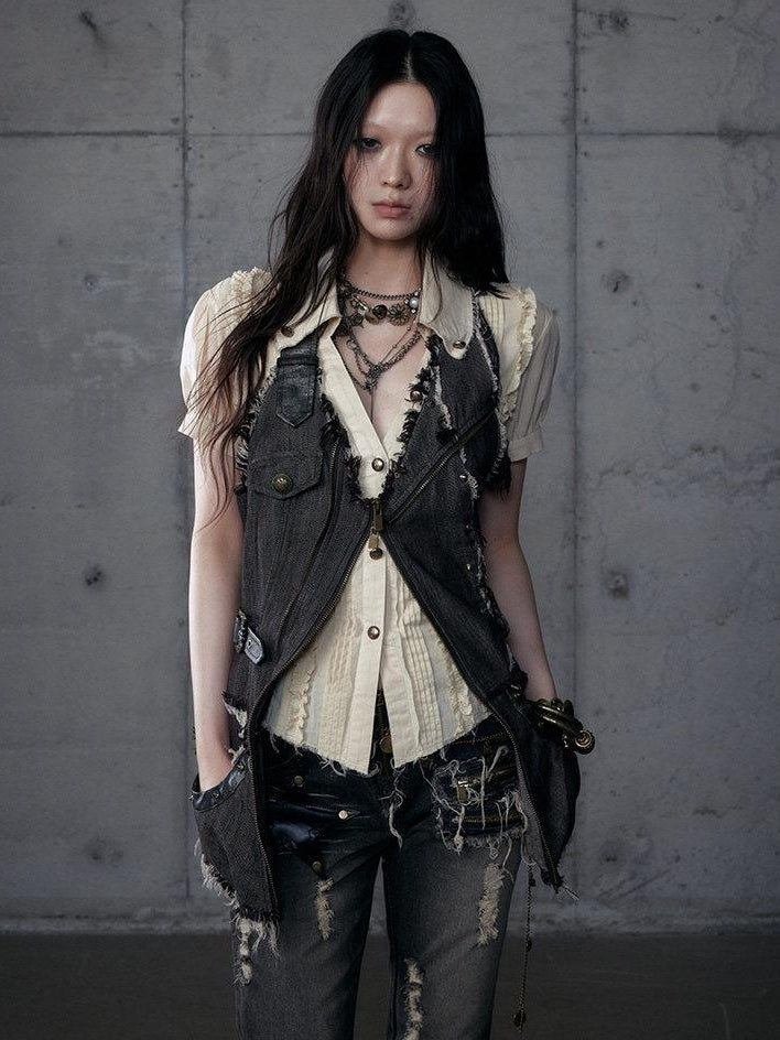 NO ROMANCE Versatile Zip Front Original Design Regular Fit Youth Casual Brown Black Vests