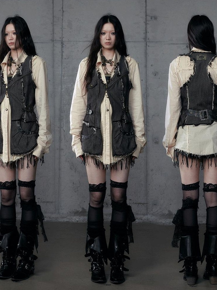 NO ROMANCE Versatile Zip Front Original Design Regular Fit Youth Casual Brown Black Vests
