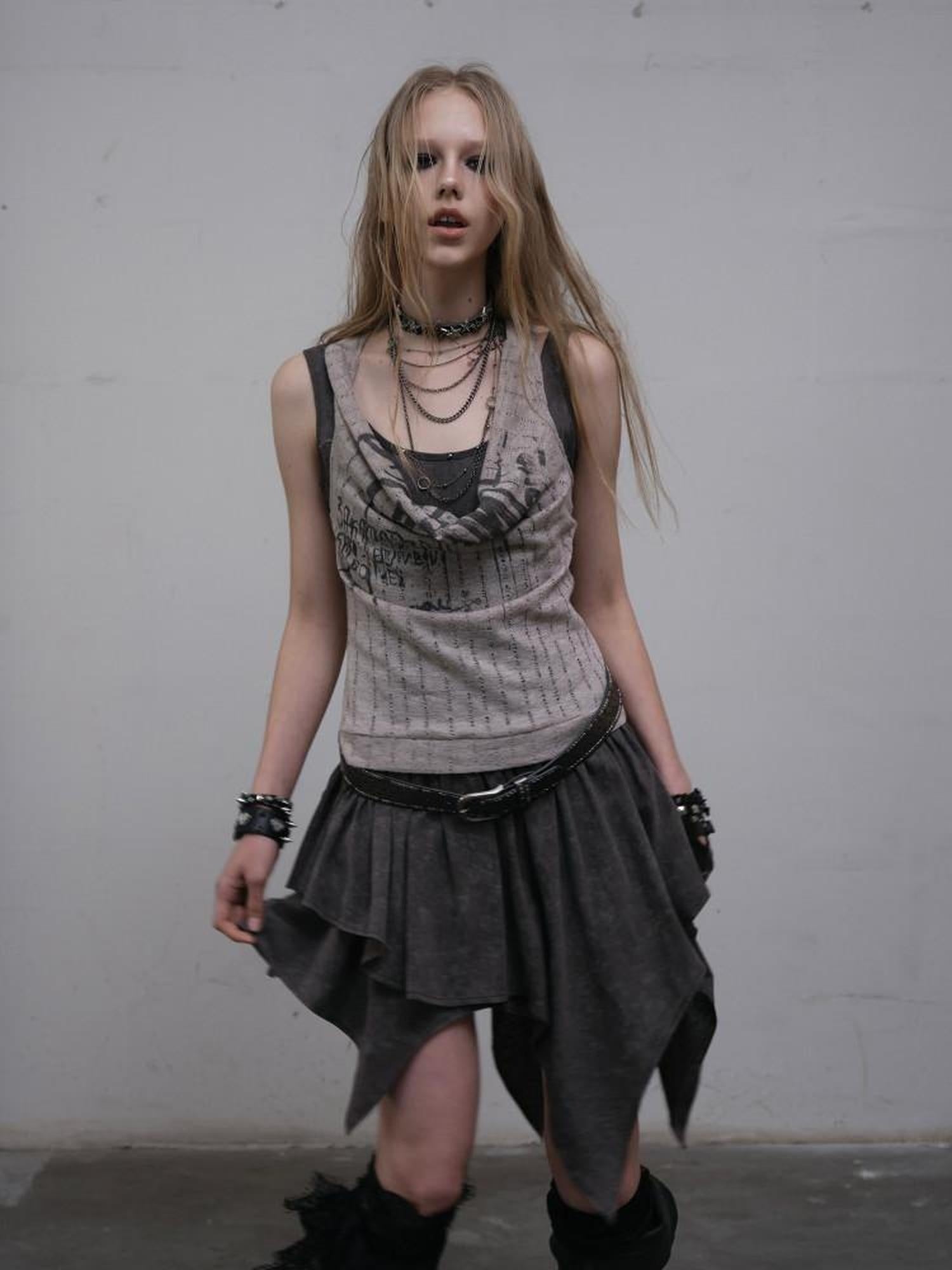 NO ROMANCE Vintage Halter Asymmetrical Cami Cotton Blend Travel Rust Pink Slip Mini Dresses