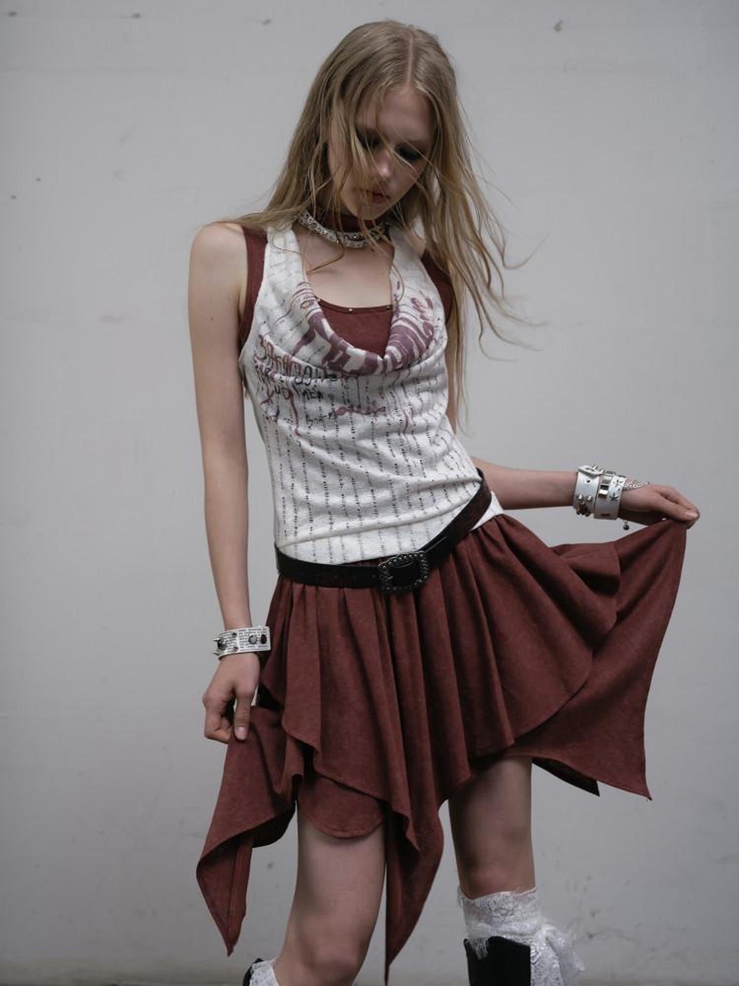 NO ROMANCE Vintage Halter Asymmetrical Cami Cotton Blend Travel Rust Pink Slip Mini Dresses
