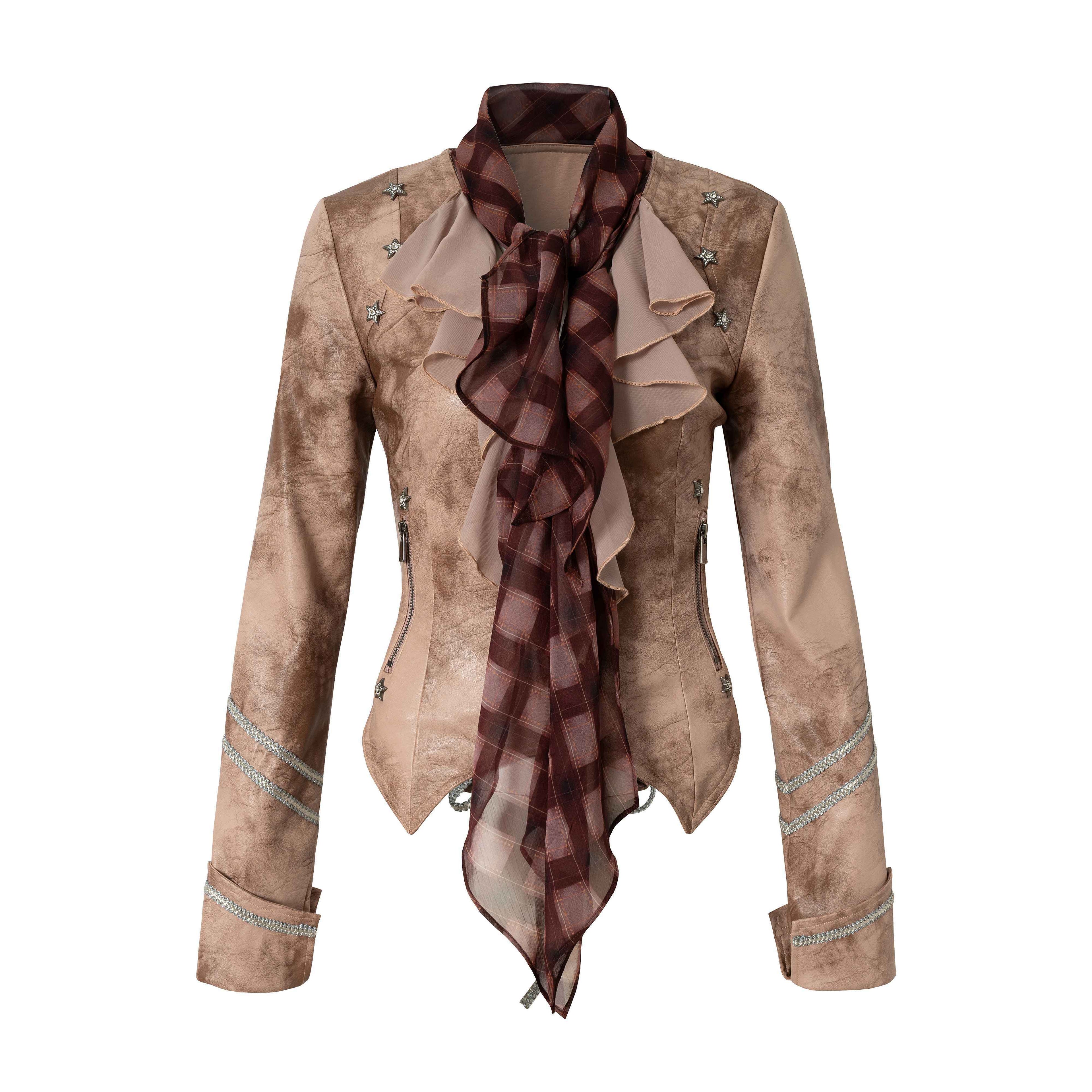 NO_ROMANCE_Vintage_Scarf_Collar_Ribbon_Slim_Fit_Cropped_Women_Long_Sleeve_Casual_Jackets_MISSTT