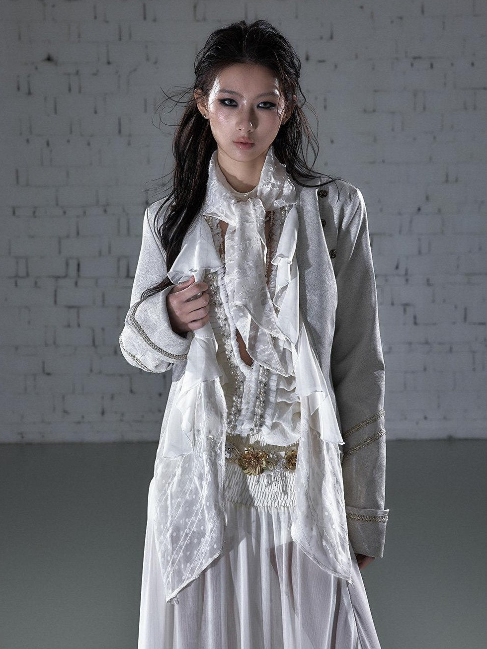 NO ROMANCE Vintage Scarf Collar Ribbon Slim Fit Cropped Women Long Sleeve Casual Jackets
