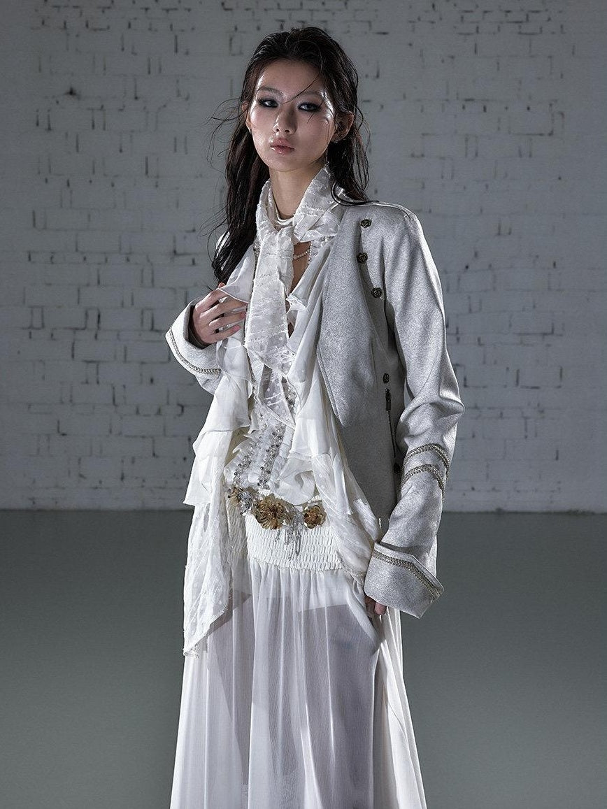 NO ROMANCE Vintage Scarf Collar Ribbon Slim Fit Cropped Women Long Sleeve Casual Jackets