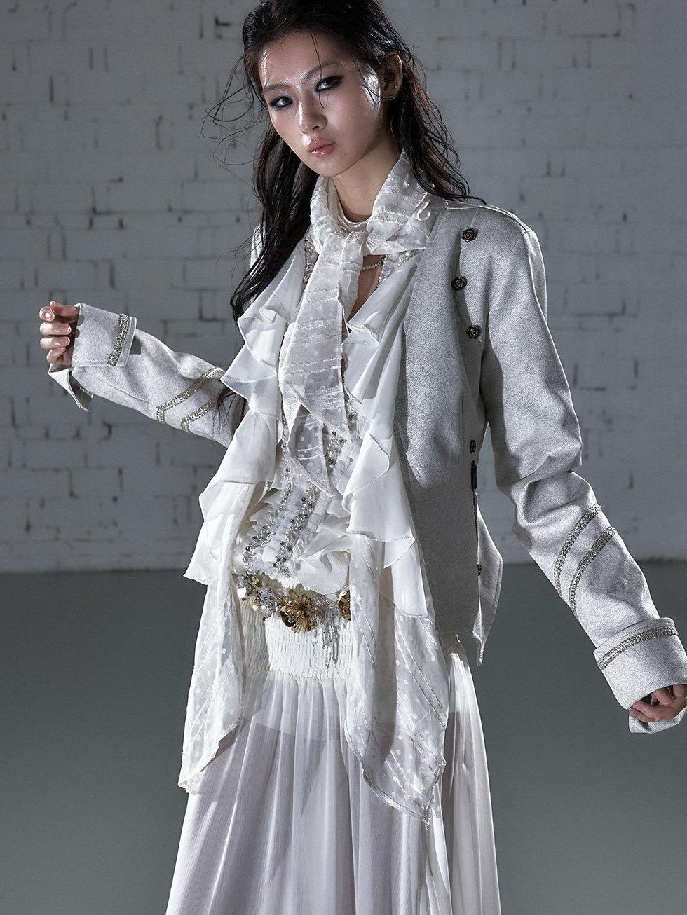 NO ROMANCE Vintage Scarf Collar Ribbon Slim Fit Cropped Women Long Sleeve Casual Jackets