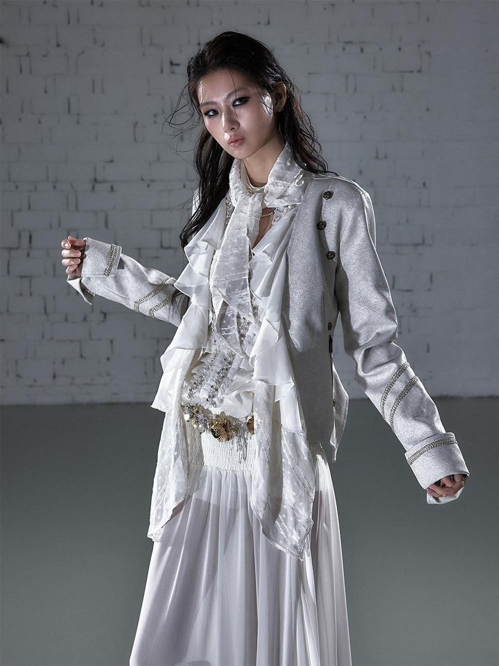 NO ROMANCE Vintage Scarf Collar Ribbon Slim Fit Cropped Women Long Sleeve Casual Jackets