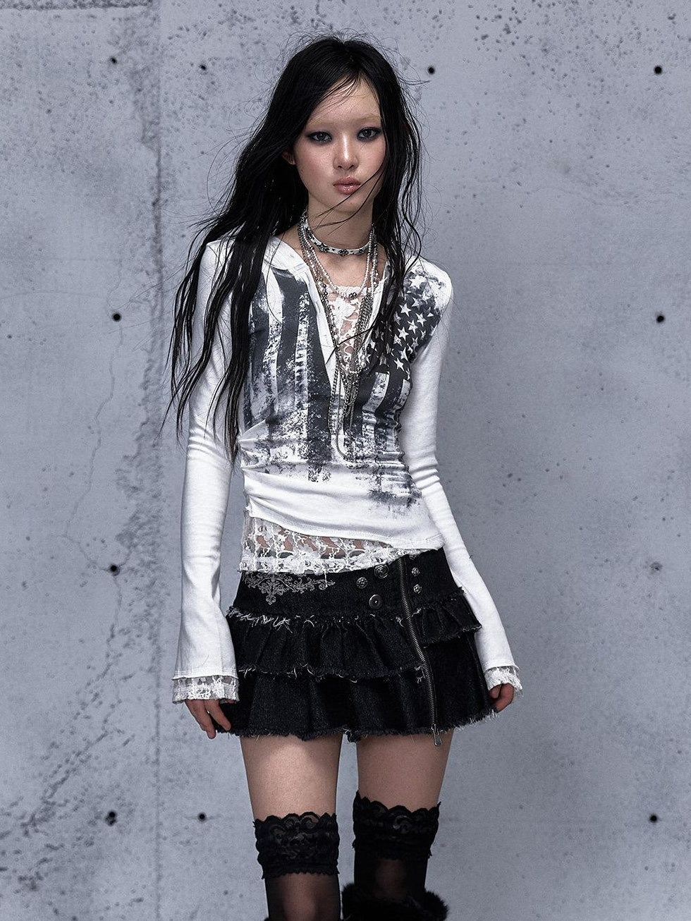 NO ROMANCE Vintage Slim V-neck Bell Sleeve Letter Print Women Cotton Long Sleeve T-Shirts