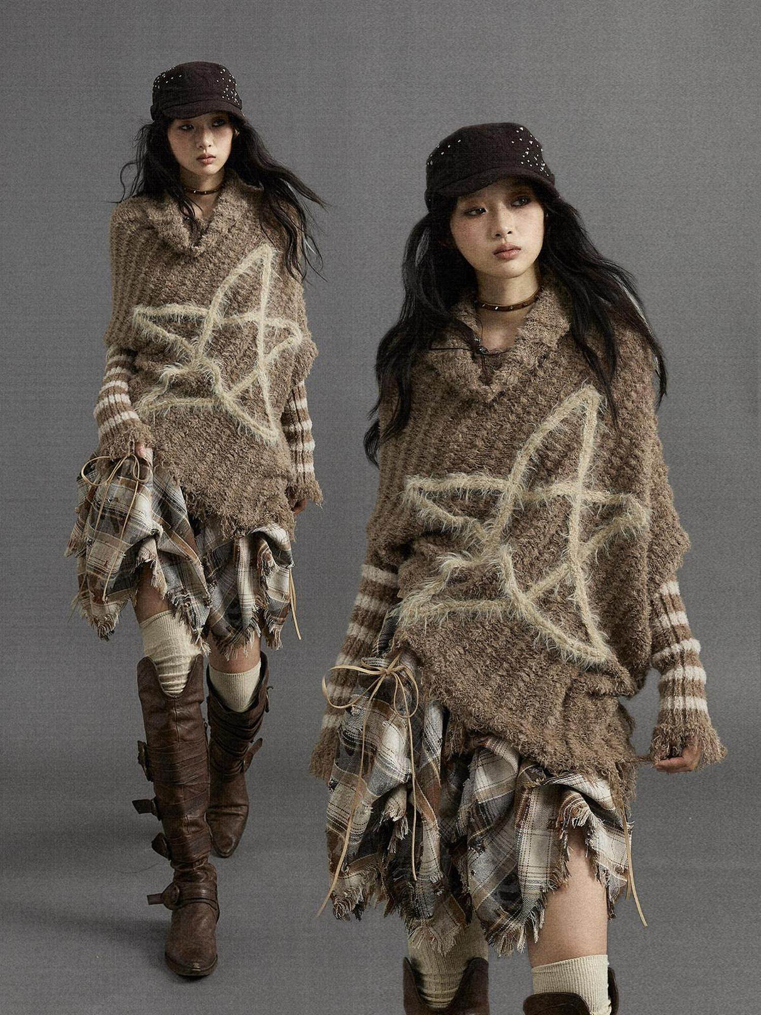 NO ROMANCE Warm Soft Oversized Street Asymmetrical Batwing Cowl Neck Knit Sweaters